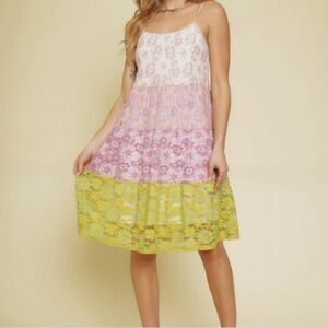 Mystree‎ Tiered Lace Cami Dress Large Pastel Multi
